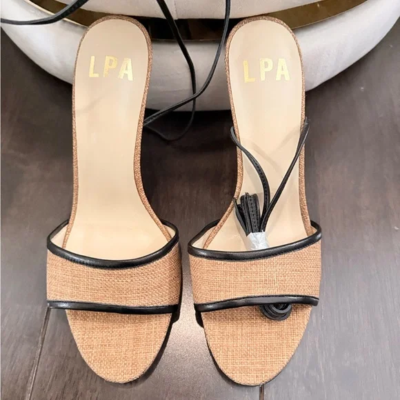 LPA Amara Raffia Black Ankle Wrap Heeled Sandals Size 8 New W/O Box - Picture 9 of 10